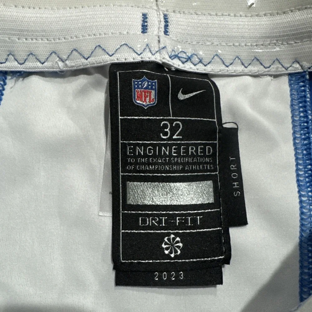 2023 Detroit Lions NFL Game Issued Worn Blue Pants Nike DRI-FIT Size 32 Short